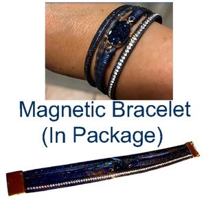 Ink Blue Multi Layer Bracelet - Crystal Studded Faux Leather Magnetic Clasp